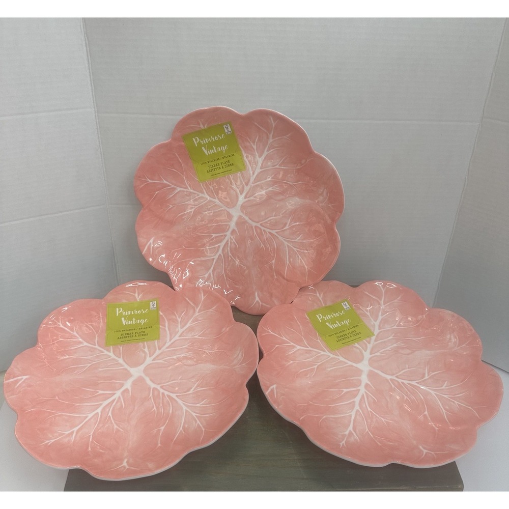 3 Primrose Vintage Pink Cabbage Dinner Plates 11" Melamine Easter Spring - Read
